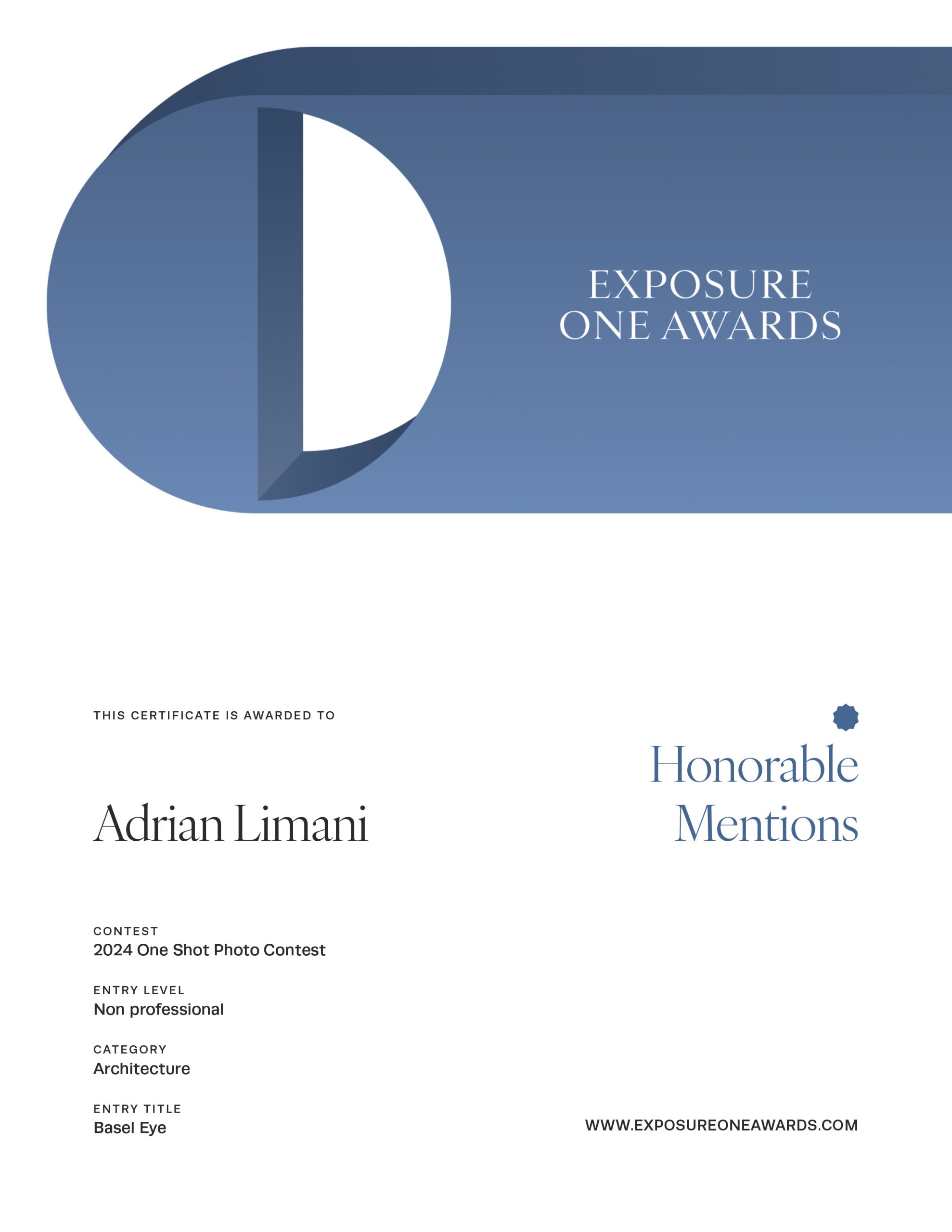 Exposure One Awards Certificate